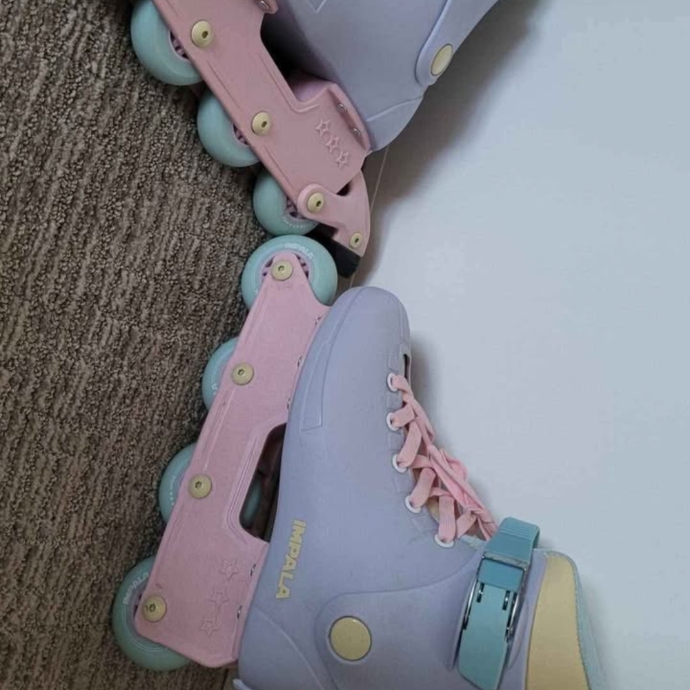 Pink and Blue Impala Roller Skates